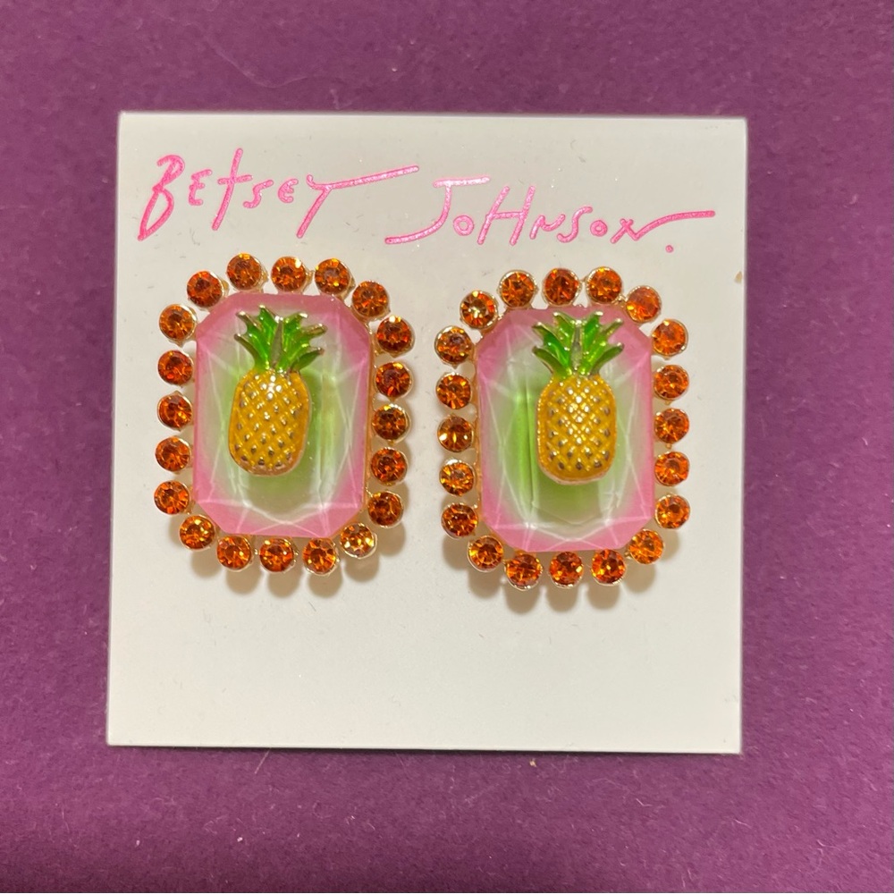 Betsey Johnson Pineapple Earrings, NWT - Picture 2 of 6